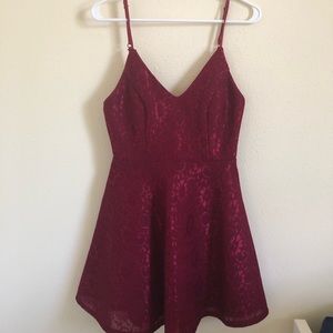 Red lace flower details & adjustable straps dress